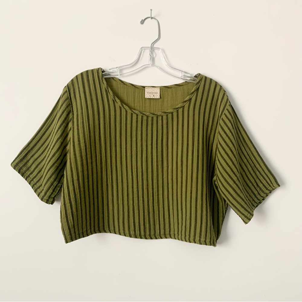 Curator SF Olive Green Striped Cropped Women's Top S